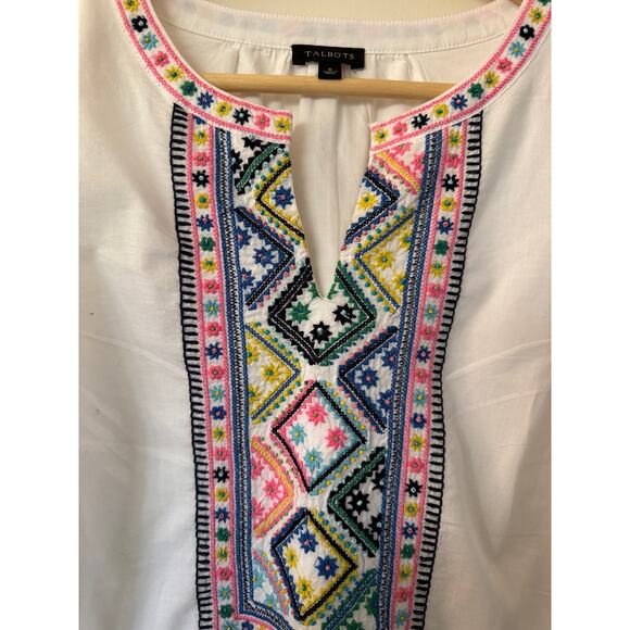 Talbots Cotton Voile Embellished White Embroidered Tunic size Small - Picture 4 of 8